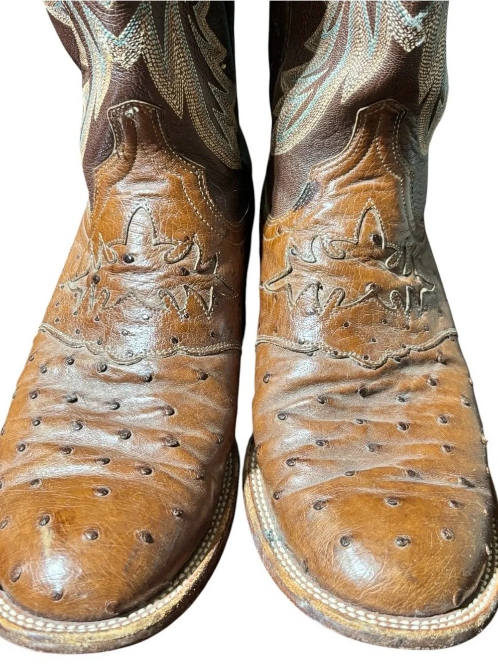 Lucchese Two-Tone Brown Ostrich Leather Western Boots